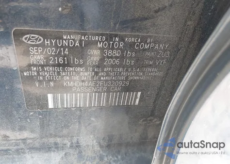 2015 Hyundai Elantra Se z USA, uszkodzony, nr VIN KMHDH4AE2FU320929